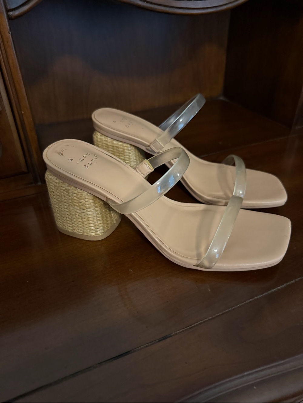 Target Nude Block Heel Sandals with Clear Straps